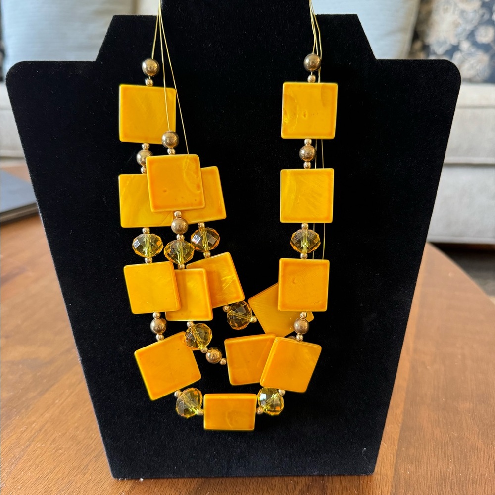 Yellow and Gold Square Statement Piece Necklace Modern and artistic vibe